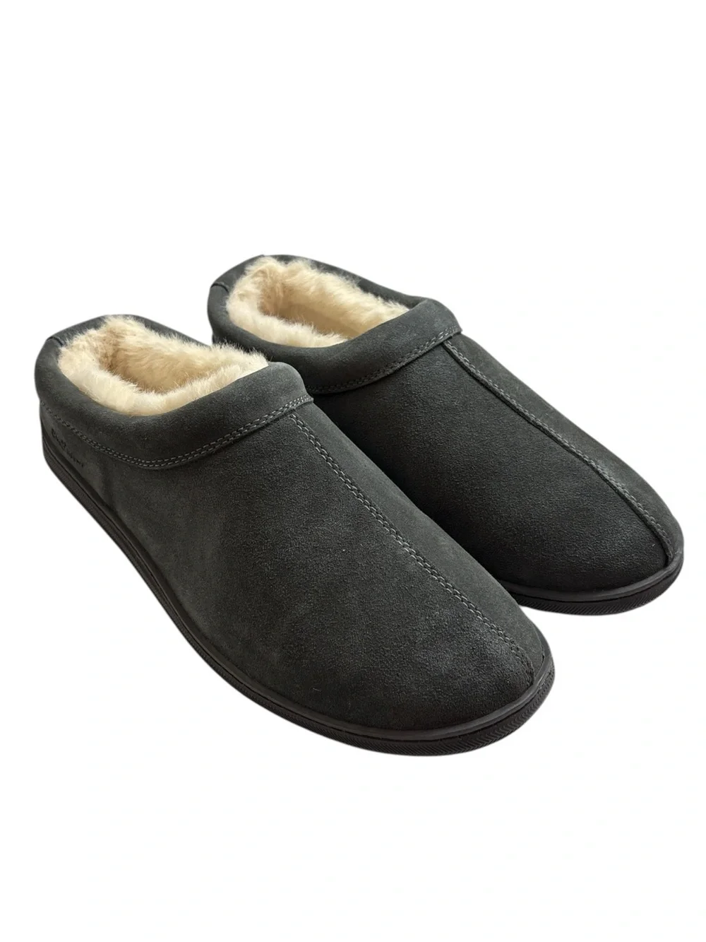 My Slippers by My Pillow Slip On Clogs Suede Leather Faux Fur Dark Gray Size 13